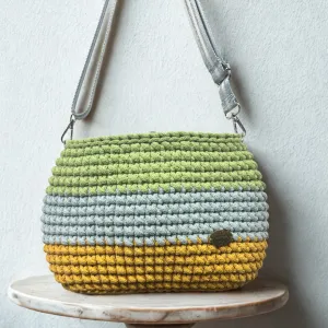 The Alicia – Handmade Crochet Crossbody Bag in Mustard, Misty & Green