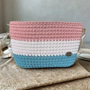 The Alicia – Handmade Crochet Crossbody Bag in Teal, Nude & Blush