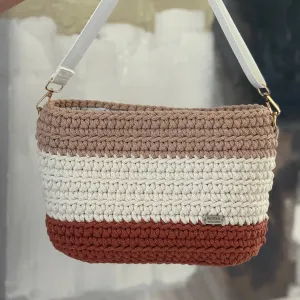 The Maya – Handmade Crochet Crossbody Bag in Terracotta, Natural & Biscuit