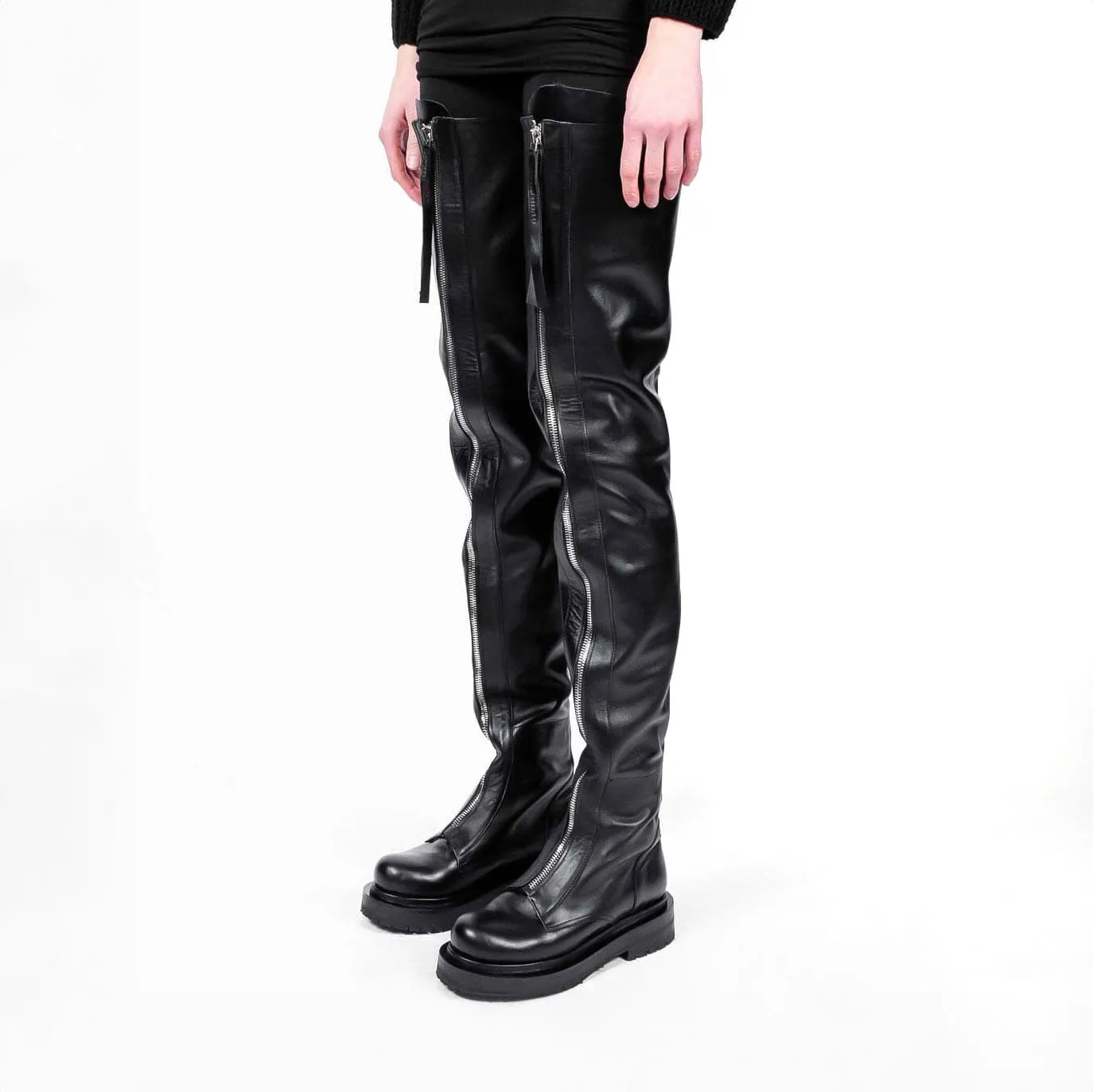 Thigh High Leather Boots with Zippers