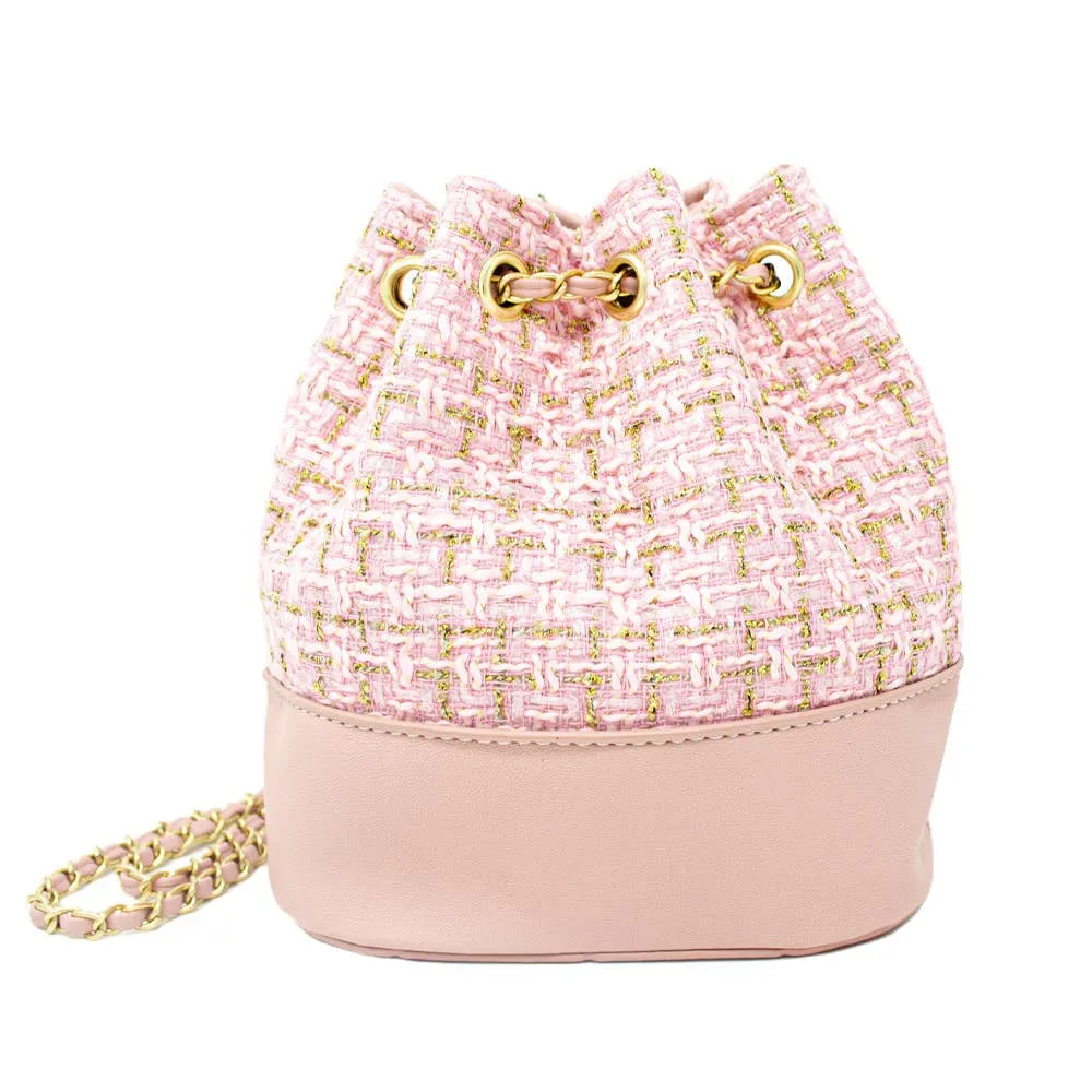 TWEED DRAWSTRING BACKPACK BAG PINK