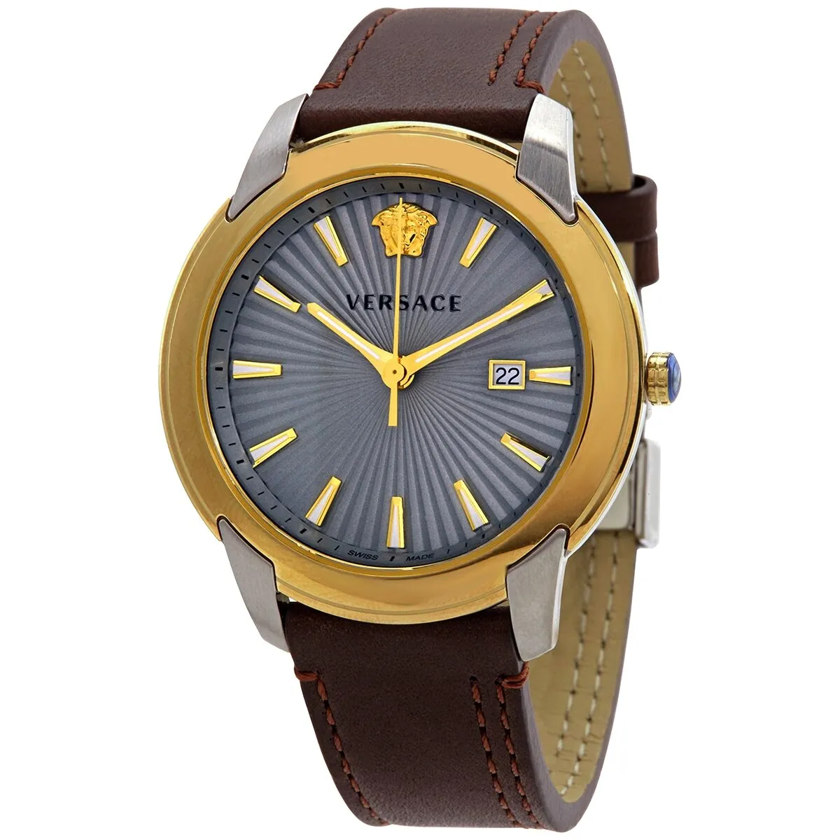 Versace V-Urban Quartz Grey Dial Brown Leather Men's Watch VELQ00219