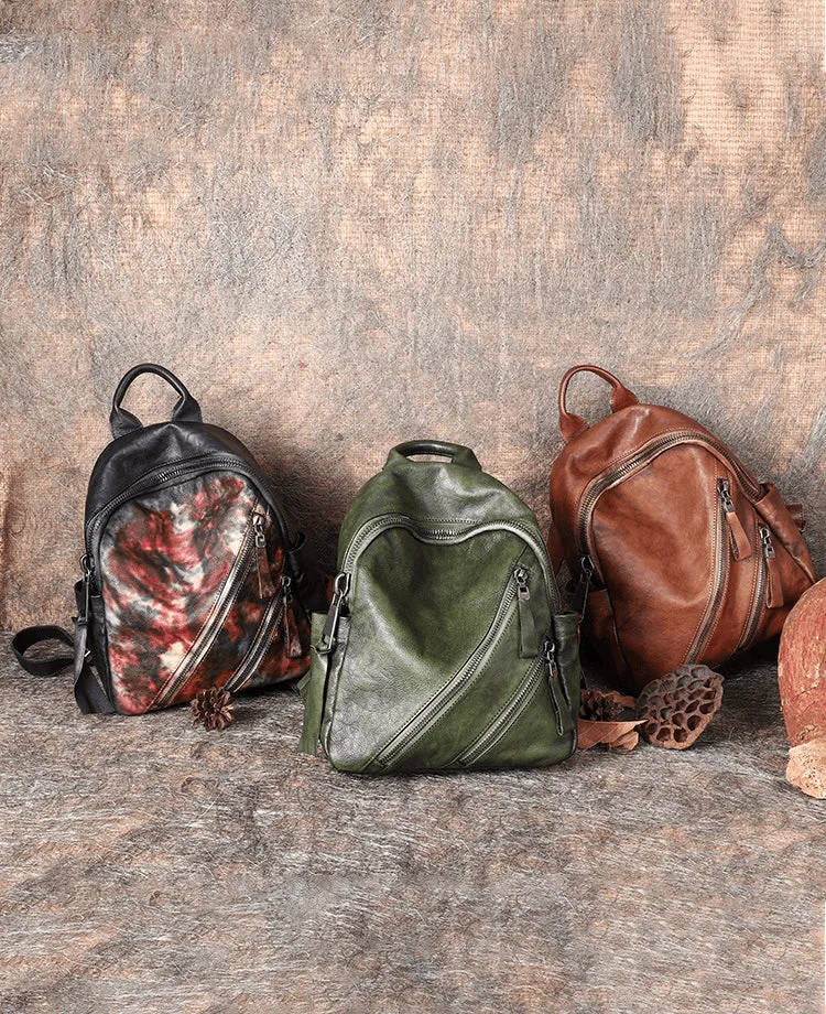 Vintage Brown Leather Rucksack Bag Womens Best School Backpack Ladies Leather Backpack Purses