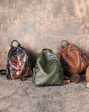 Vintage Brown Leather Rucksack Bag Womens Best School Backpack Ladies Leather Backpack Purses