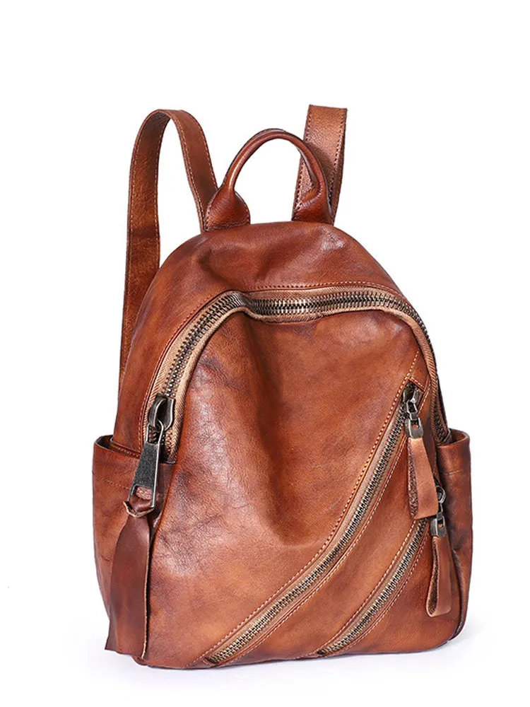 Vintage Brown Leather Rucksack Bag Womens Best School Backpack Ladies Leather Backpack Purses