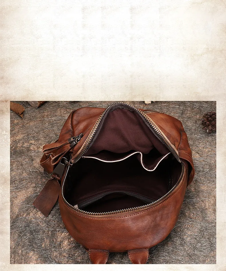 Vintage Brown Leather Rucksack Bag Womens Best School Backpack Ladies Leather Backpack Purses