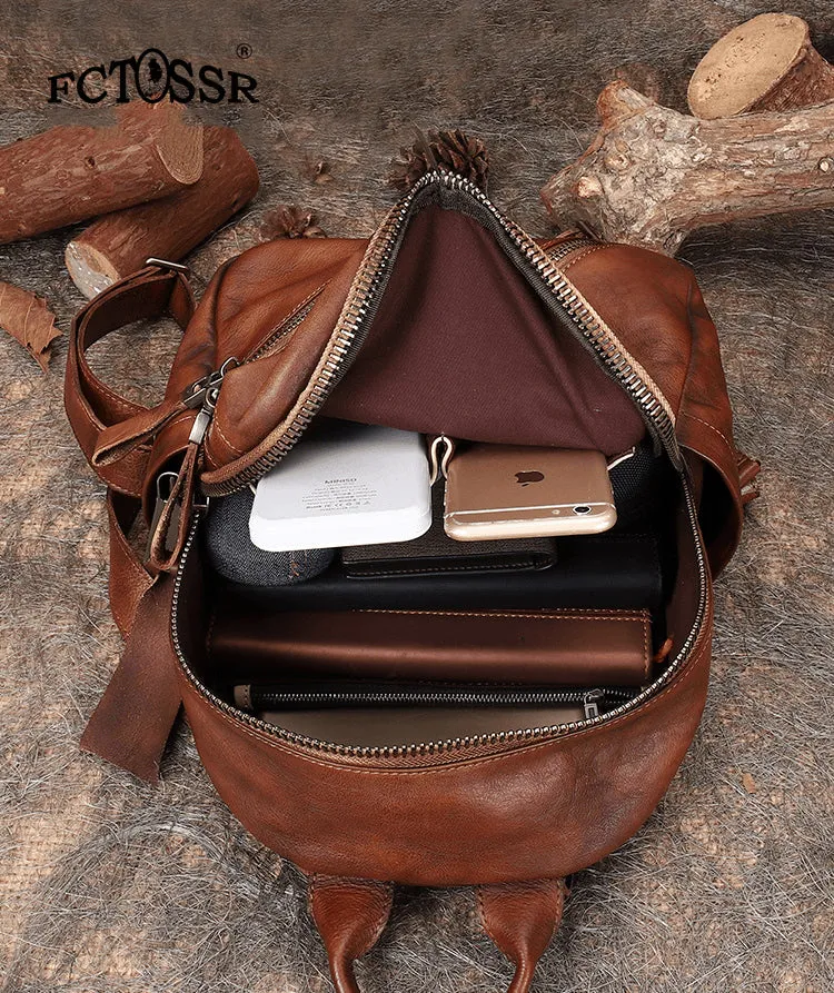 Vintage Brown Leather Rucksack Bag Womens Best School Backpack Ladies Leather Backpack Purses