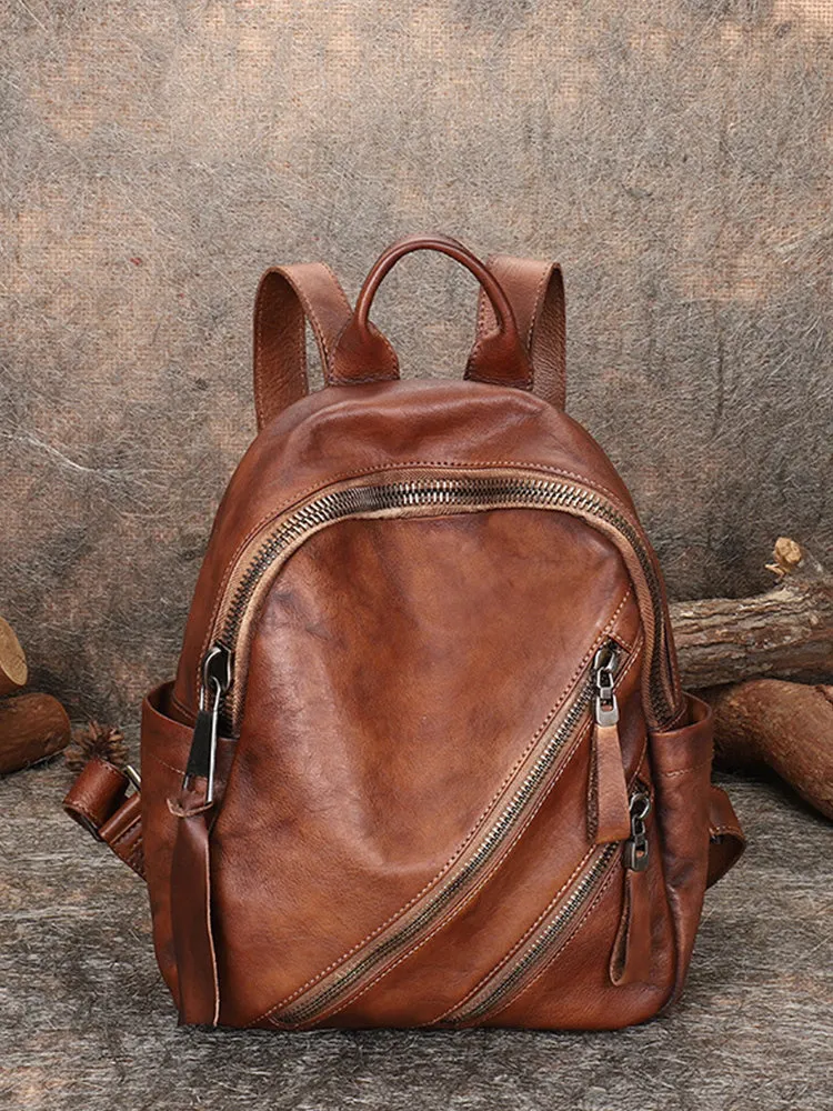 Vintage Brown Leather Rucksack Bag Womens Best School Backpack Ladies Leather Backpack Purses