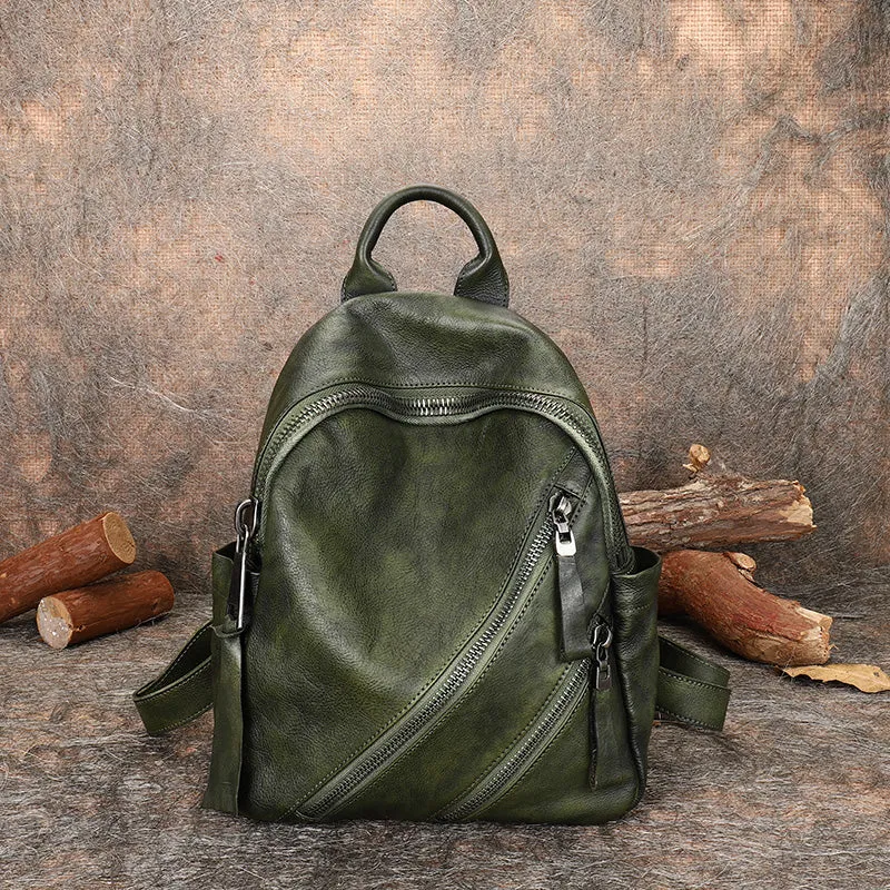 Vintage Brown Leather Rucksack Bag Womens Best School Backpack Ladies Leather Backpack Purses