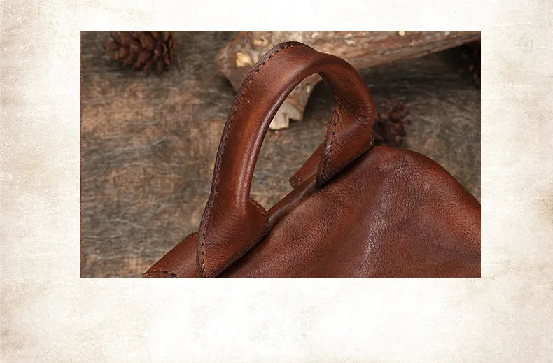 Vintage Brown Leather Rucksack Bag Womens Best School Backpack Ladies Leather Backpack Purses