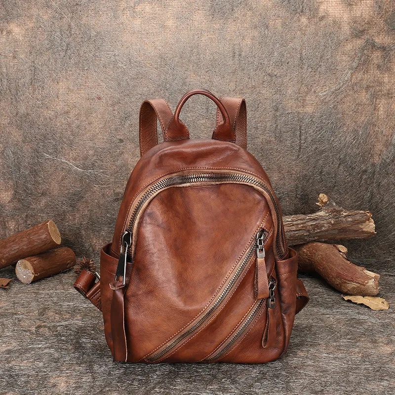 Vintage Brown Leather Rucksack Bag Womens Best School Backpack Ladies Leather Backpack Purses