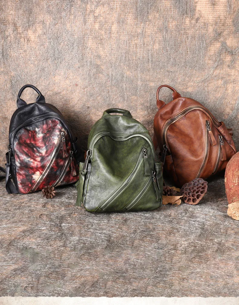 Vintage Brown Leather Rucksack Bag Womens Best School Backpack Ladies Leather Backpack Purses