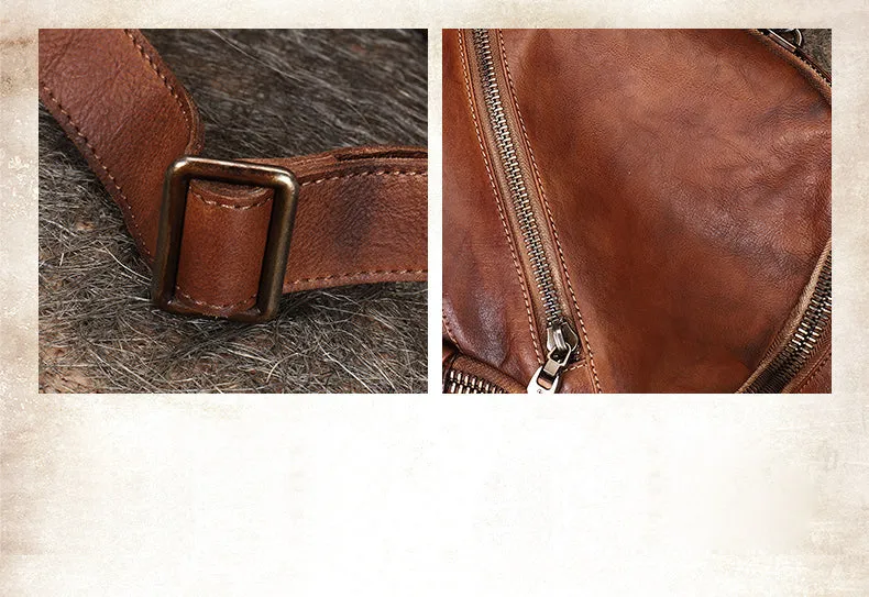 Vintage Brown Leather Rucksack Bag Womens Best School Backpack Ladies Leather Backpack Purses
