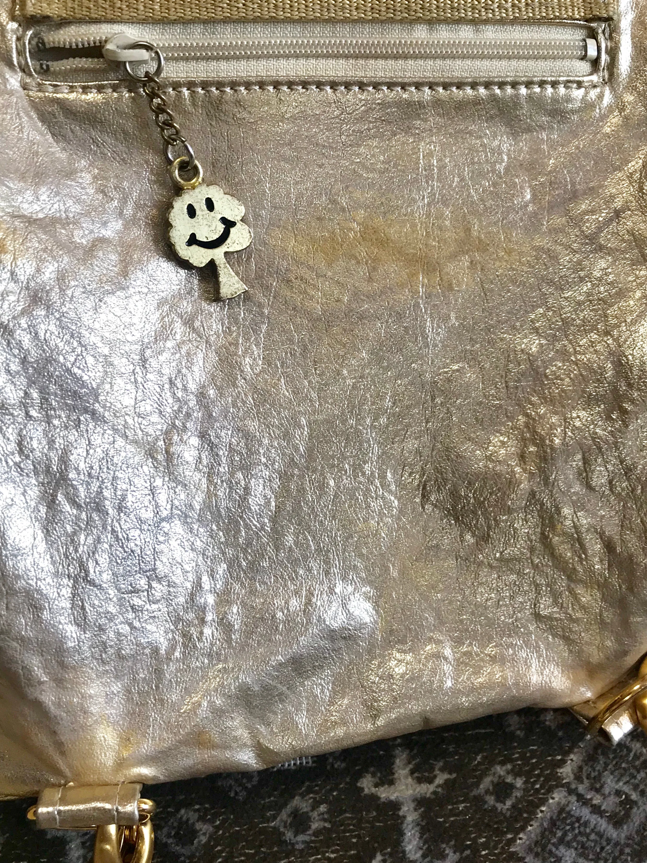 Vintage MOSCHINO champagne gold leather backpack, shoulder bag from SAVE NATURE collection. Must have daily use purse. 060625re2