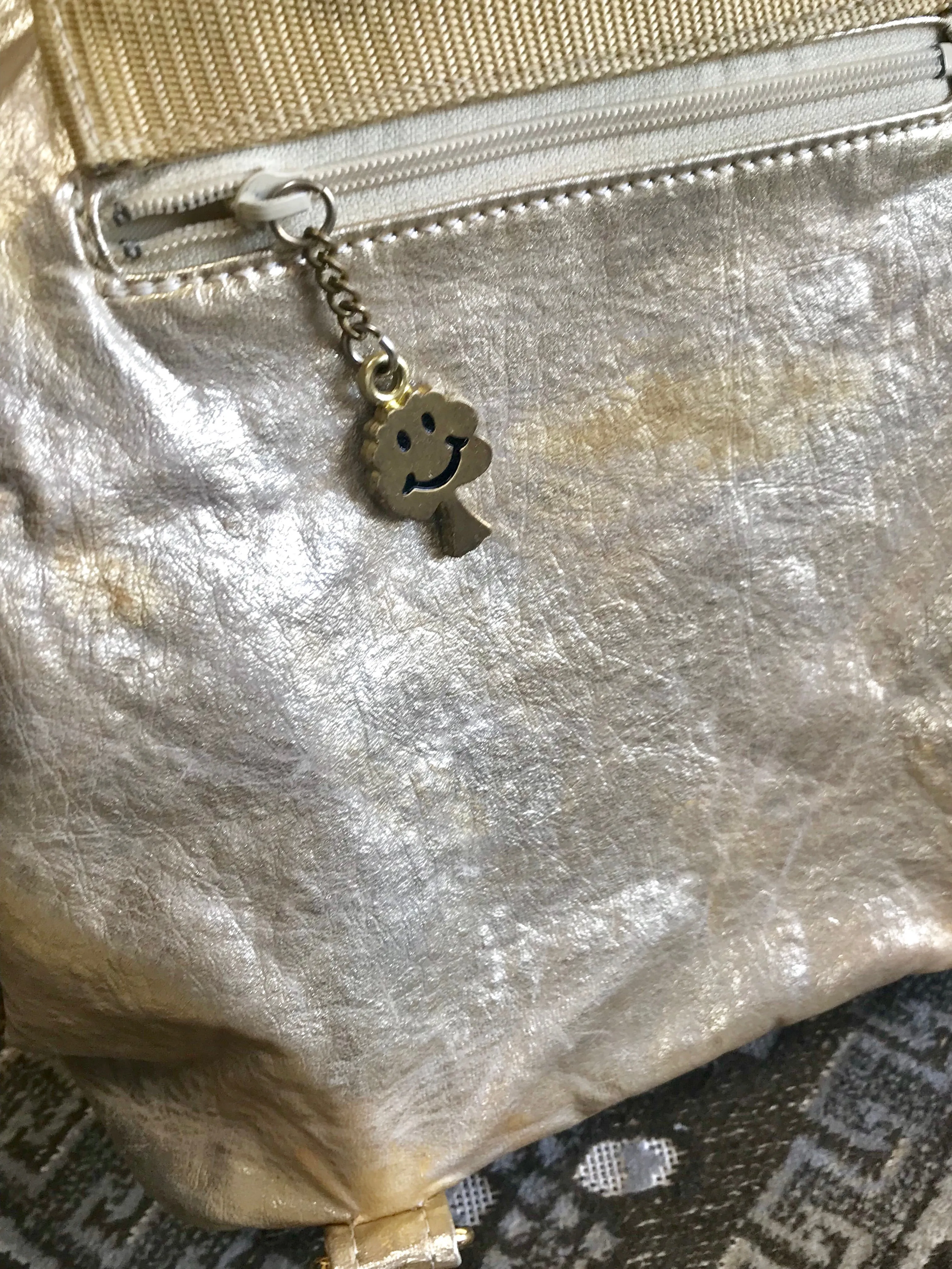 Vintage MOSCHINO champagne gold leather backpack, shoulder bag from SAVE NATURE collection. Must have daily use purse. 060625re2
