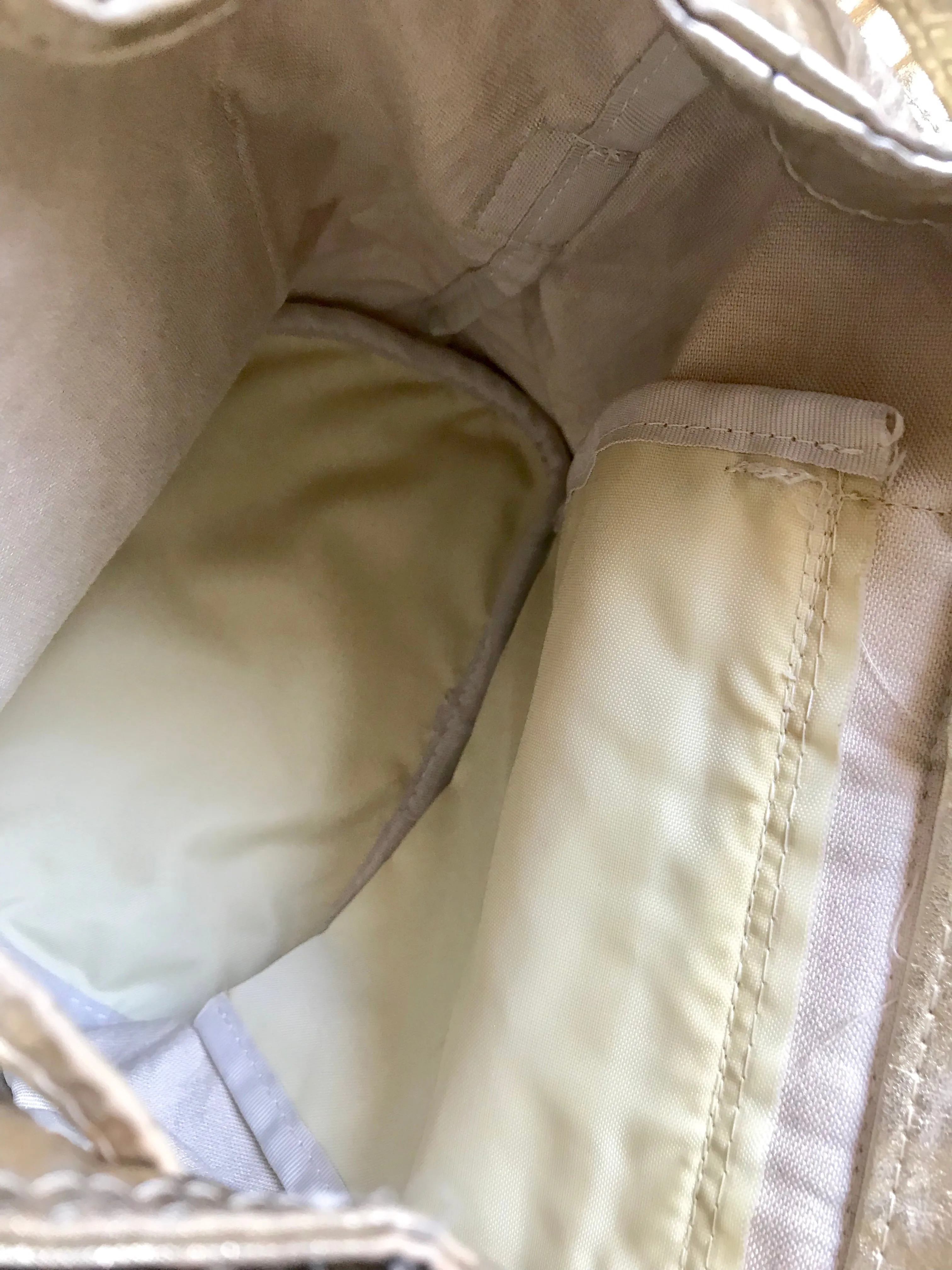 Vintage MOSCHINO champagne gold leather backpack, shoulder bag from SAVE NATURE collection. Must have daily use purse. 060625re2