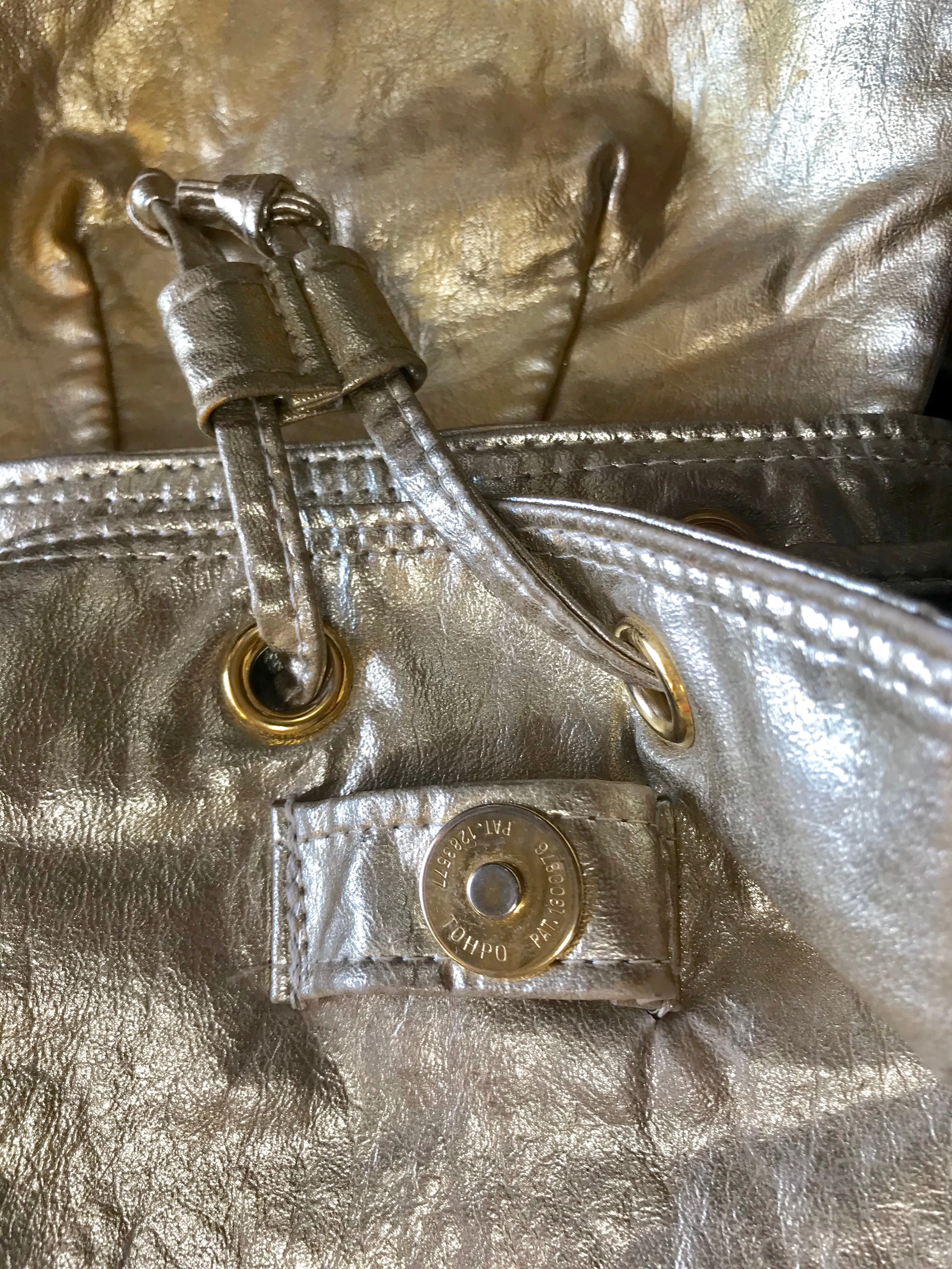 Vintage MOSCHINO champagne gold leather backpack, shoulder bag from SAVE NATURE collection. Must have daily use purse. 060625re2