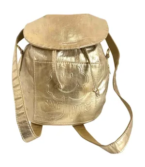 Vintage MOSCHINO champagne gold leather backpack, shoulder bag from SAVE NATURE collection. Must have daily use purse. 060625re2
