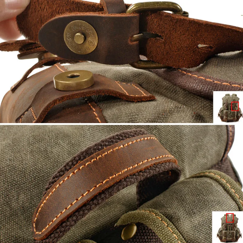 Waxed Canvas Leather Travel Rucksack Canvas With Full Grain Leather Laptop Bag Retro Waterproof Outdoor Hiking Backpack MC9508