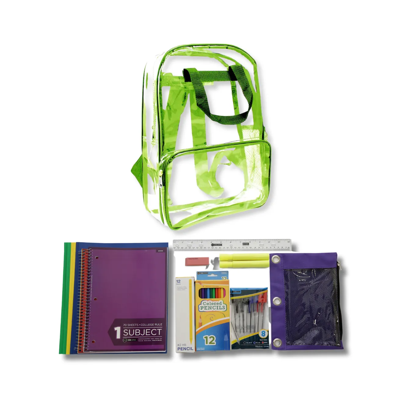 Wholesale 6th-12th Grade Essentials Kit-43 Pieces in 18" Clear PVC Backpack