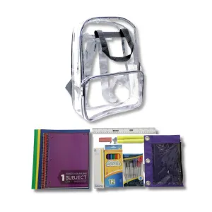 Wholesale 6th-12th Grade Essentials Kit-43 Pieces in 18" Clear PVC Backpack
