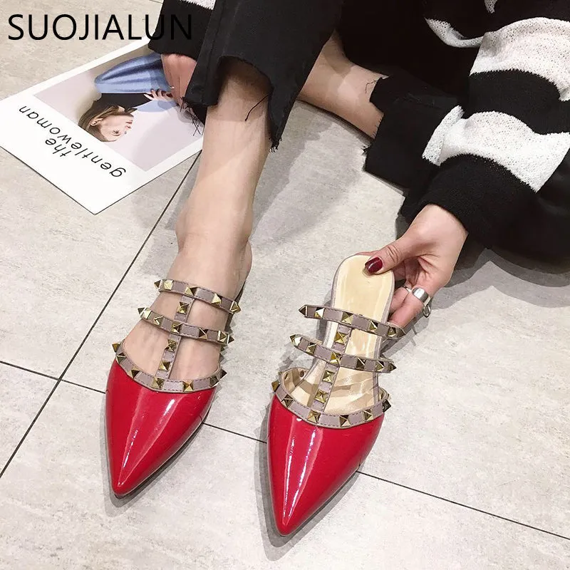 Women Flat Slippers Slip On Mules Brand