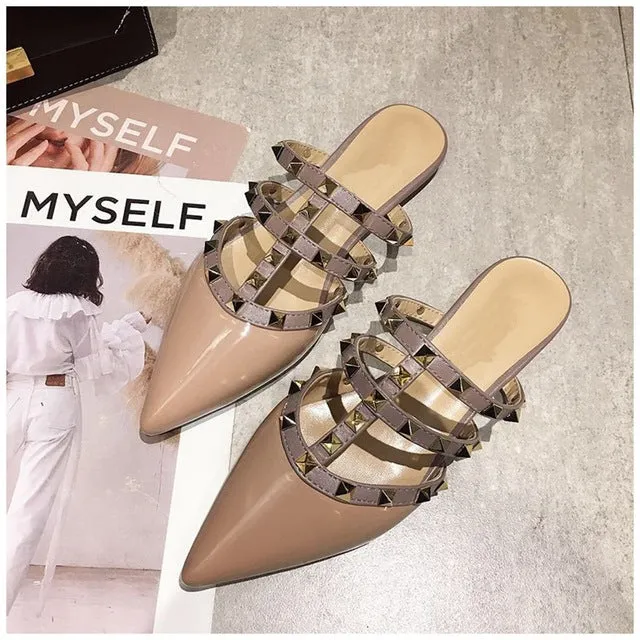 Women Flat Slippers Slip On Mules Brand
