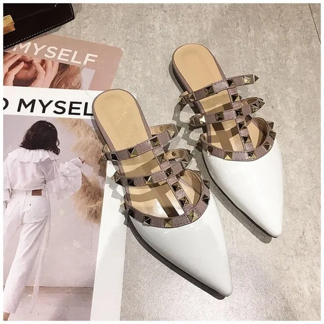 Women Flat Slippers Slip On Mules Brand