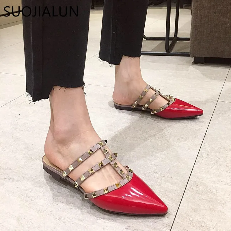 Women Flat Slippers Slip On Mules Brand