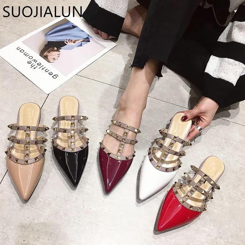 Women Flat Slippers Slip On Mules Brand