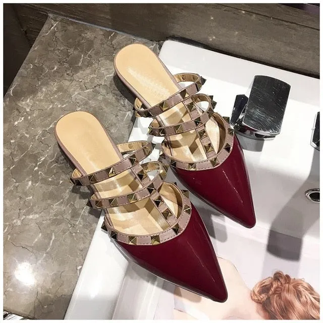 Women Flat Slippers Slip On Mules Brand