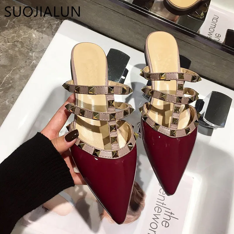 Women Flat Slippers Slip On Mules Brand