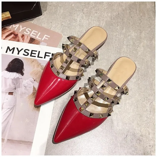 Women Flat Slippers Slip On Mules Brand