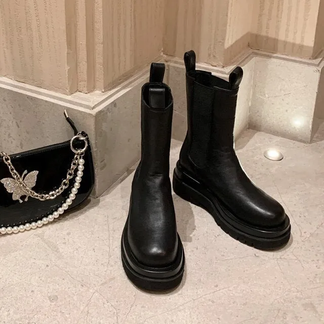 Women Genuine Leather Chelsea Boots