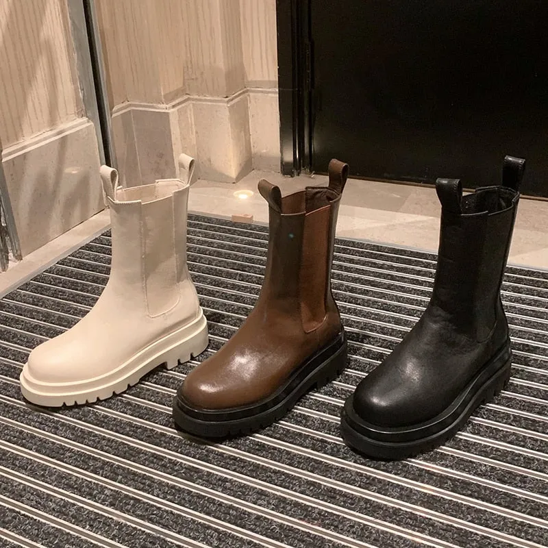 Women Genuine Leather Chelsea Boots