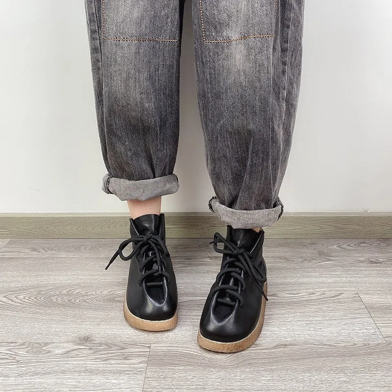 Women Handmade Ankle Platform Boots