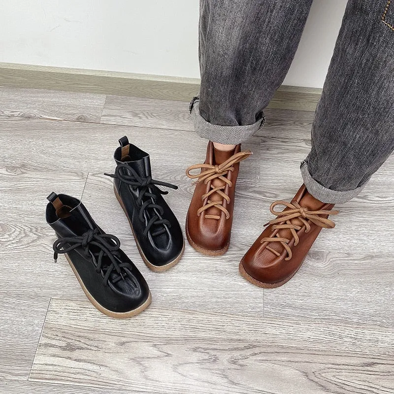 Women Handmade Ankle Platform Boots
