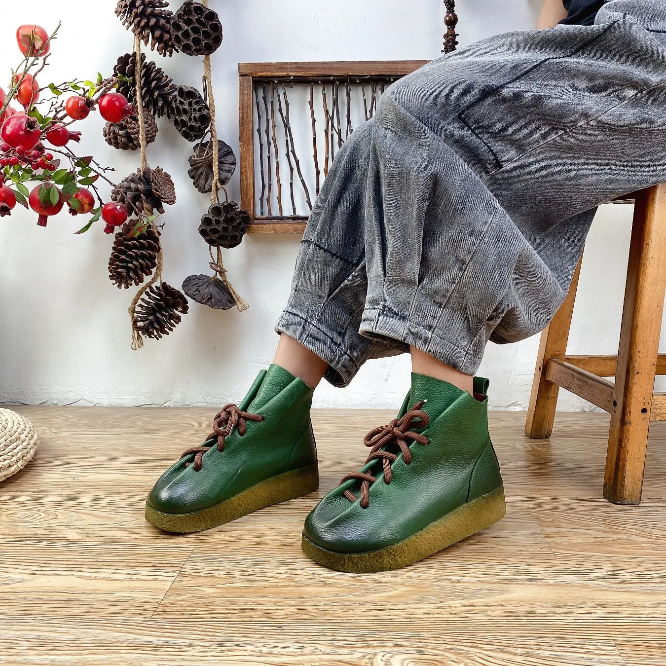 Women Handmade Ankle Platform Boots
