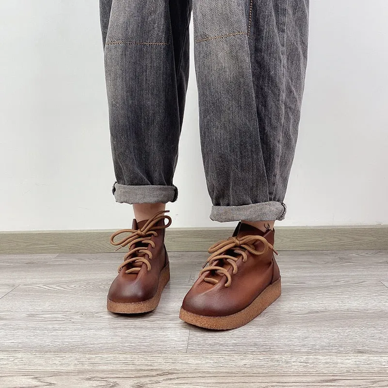 Women Handmade Ankle Platform Boots