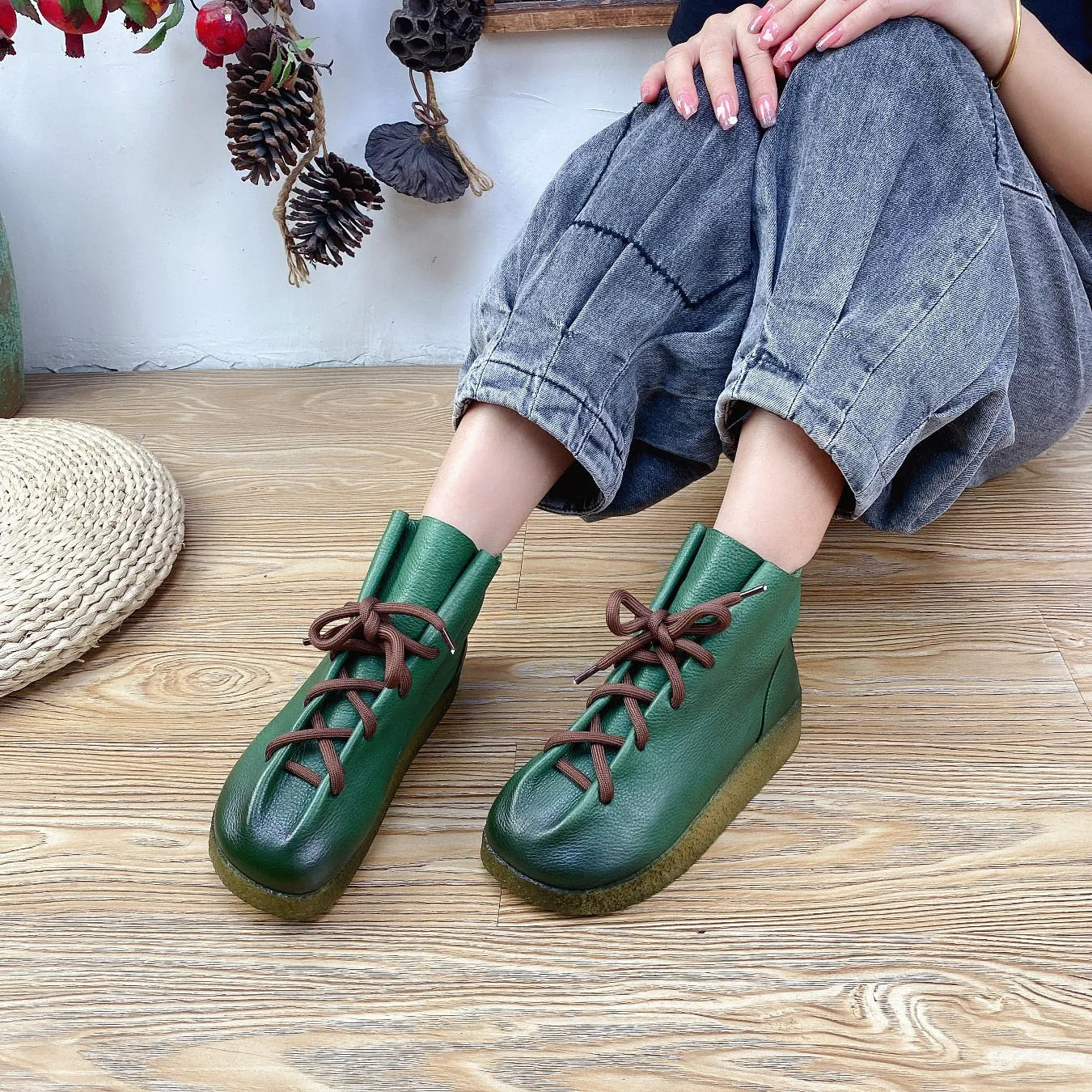 Women Handmade Ankle Platform Boots