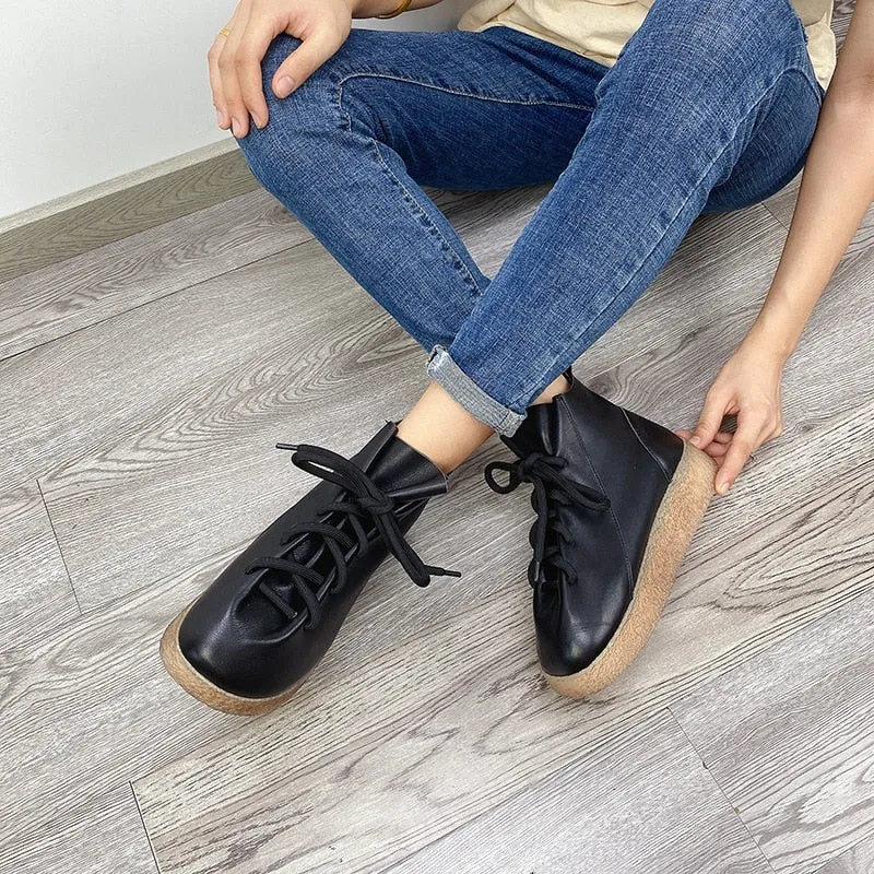 Women Handmade Ankle Platform Boots