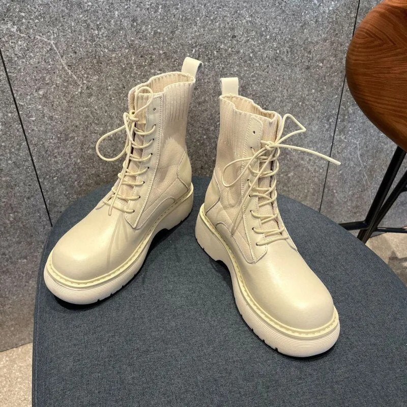 Women Thick Platform Ankle Boots Patchwork Safety Shoes