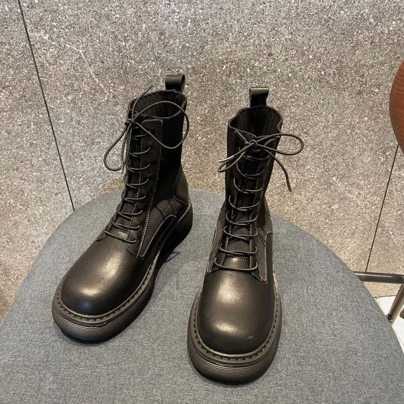 Women Thick Platform Ankle Boots Patchwork Safety Shoes