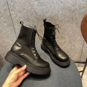 Women Thick Platform Ankle Boots Patchwork Safety Shoes