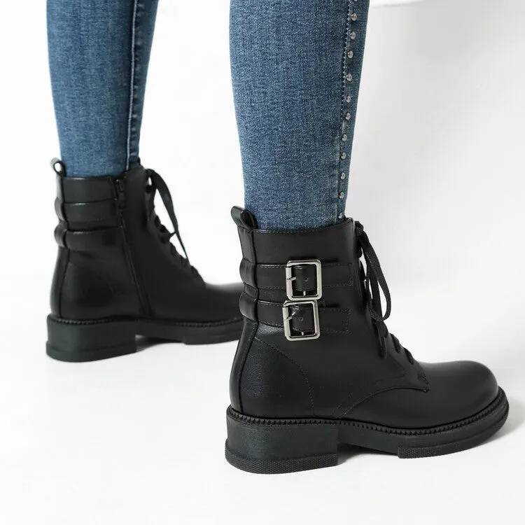 Women's Buckle Strap Round Toe Platform Ankle Boots