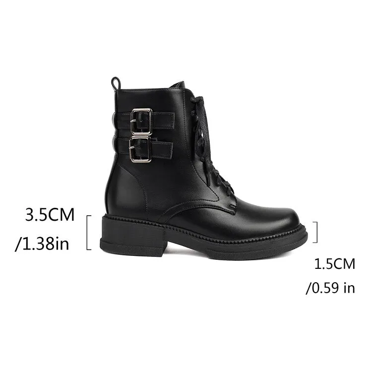 Women's Buckle Strap Round Toe Platform Ankle Boots