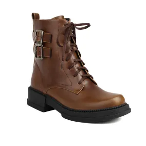 Women's Buckle Strap Round Toe Platform Ankle Boots