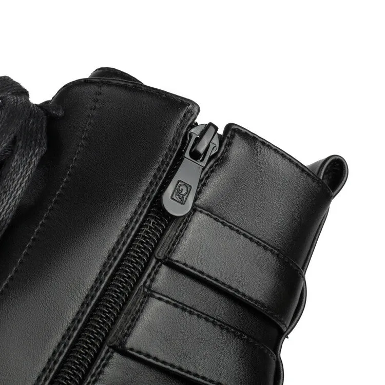 Women's Buckle Strap Round Toe Platform Ankle Boots