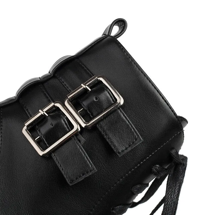 Women's Buckle Strap Round Toe Platform Ankle Boots