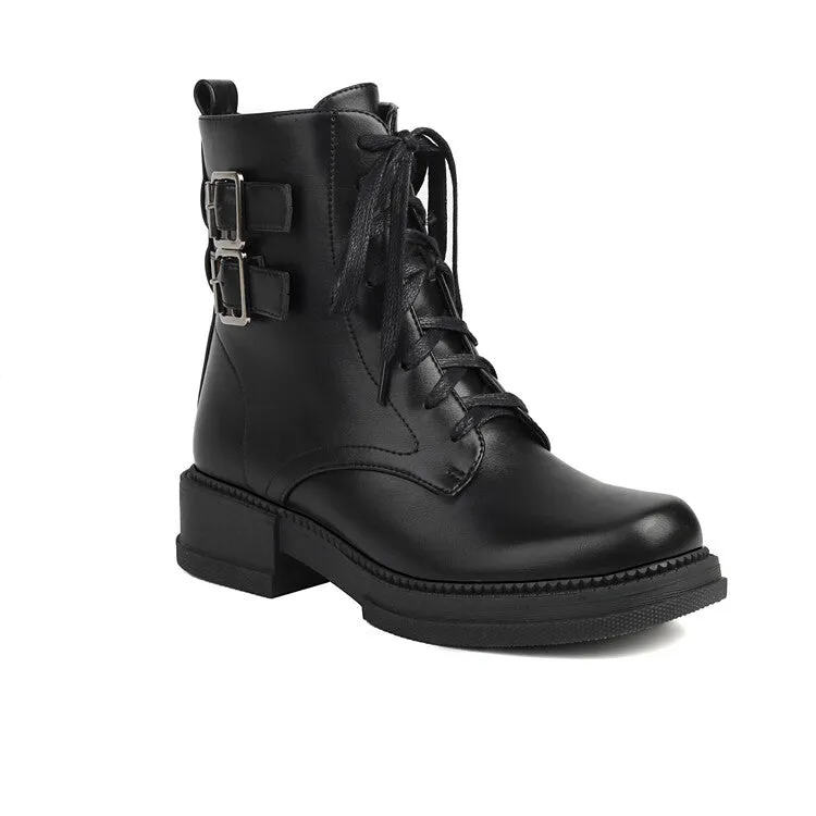 Women's Buckle Strap Round Toe Platform Ankle Boots
